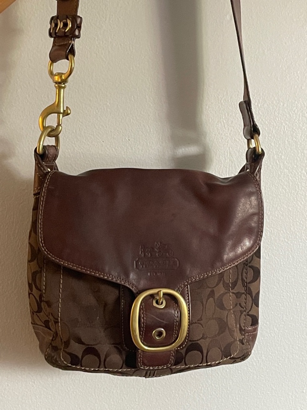 Vintage Coach Bleecker Legacy Flap brown signature canvas and leather Handbag‎
